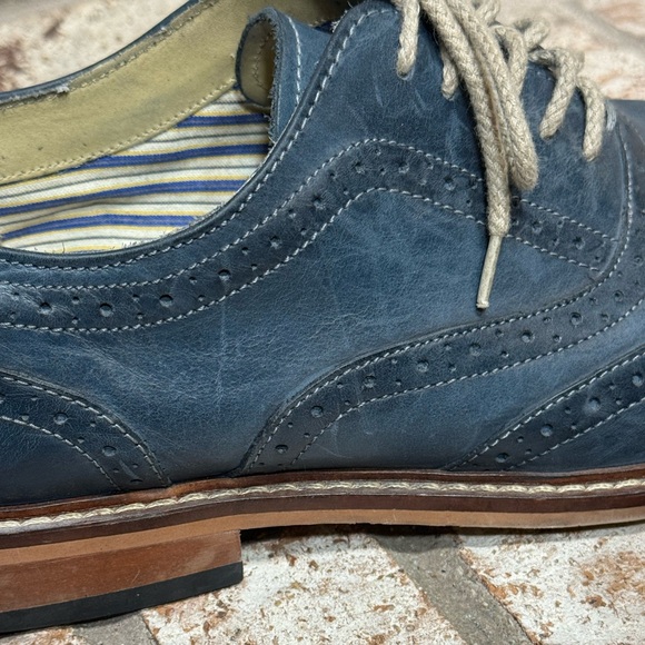 Giorgio Brutini Navy Blue Leather Wingtip Brogue Oxford Dress Shoes Formal Work - Picture 9 of 15